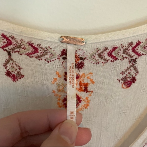 Free People Adrianna Embroidered White and Red Flowy High Low Tunic Medium - Picture 7 of 11